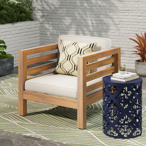 Outdoor Acacia Wood Patio Chair With Fabric Cushion - product view