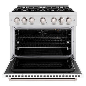 ZLINE 36'Classic Gas Range, Convection Gas Oven, DuraSnow® Stainless Steel, White Matte Door CGRS-WM-36 - dimensions