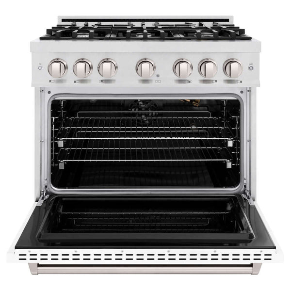 ZLINE 36'Classic Gas Range, Convection Gas Oven, DuraSnow® Stainless Steel, White Matte Door CGRS-WM-36 - dimensions