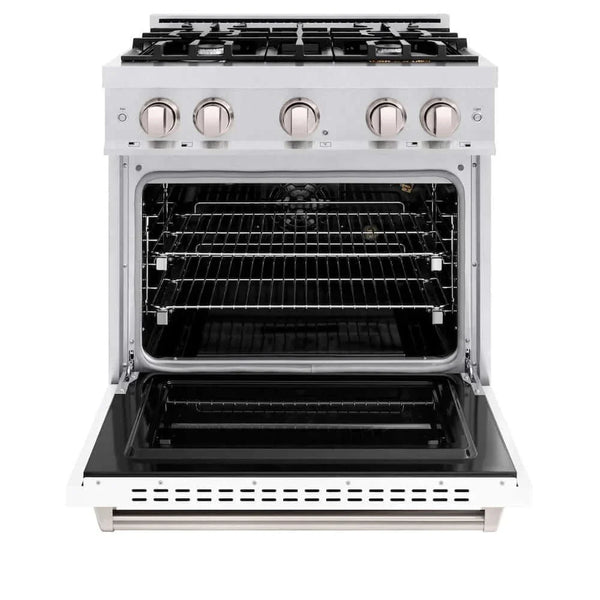 ZLINE 30'Classic Gas Range, Convection Gas Oven, DuraSnow® Stainless Steel, White Matte Door CGRS-WM-30 - dimensions