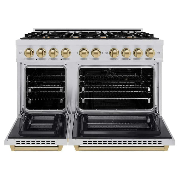ZLINE 48' Select Gas Range Convection Gas Oven Stainless Steel Champagne Bronze HGRZ-48-CB - dimensions