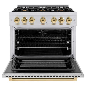 ZLINE 36' Select Gas Range Convection Gas Oven Stainless Steel Gold HGRZ-36-G - dimensions
