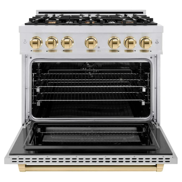 ZLINE 36' Select Gas Range Convection Gas Oven Stainless Steel Gold HGRZ-36-G - dimensions