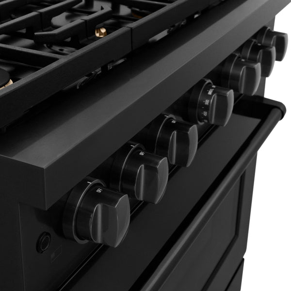 ZLINE 36'Paramount Dual Fuel Range Black Stainless Steel, Brass Burners SDRB-BR-36 - dimensions