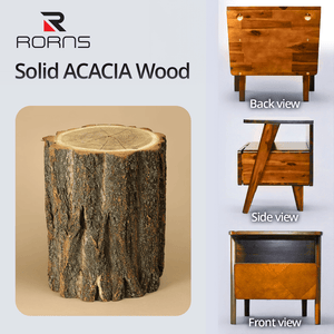 Rum Handcrafted Solid Wood Nightstand - detail view