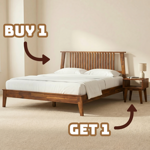 [Buy 1 Get 1] Kaylin Solid Wood Bed Frame & Nightstand