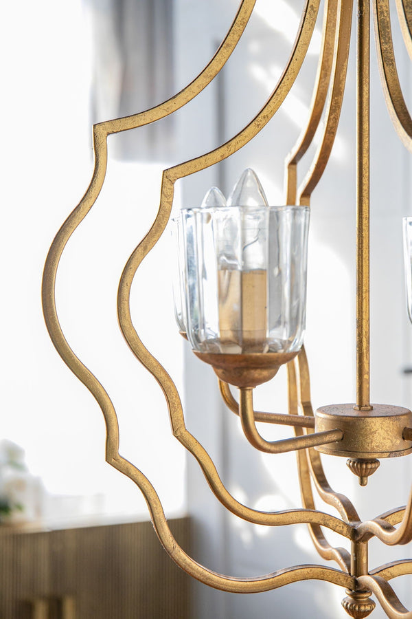 4 Light Metal Chandelier with Adjustable Chain - Gold - detail view
