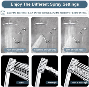 Dual Shower Head Combo with Extension Arm, 8 Inch Rainfall Shower Head with Handheld Shower head