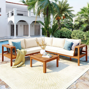 Kennedy 4 Piece Outdoor Acacia Wood Sofa Set with Coffee Table - side view