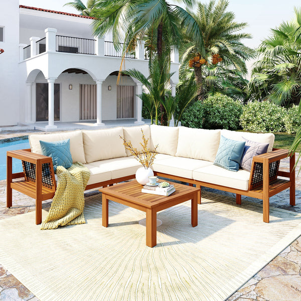 Kennedy 4 Piece Outdoor Acacia Wood Sofa Set with Coffee Table - side view