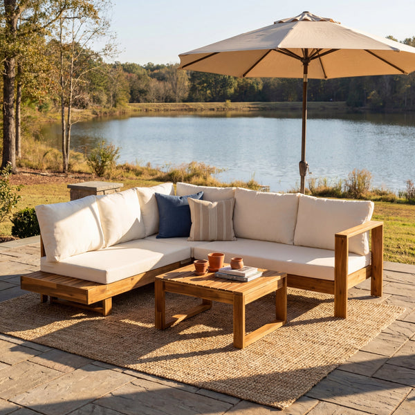Outdoor 4pc Acacia Wood Sectional Patio Sofa Set - side view