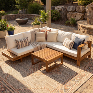Outdoor 4pc Acacia Wood Sectional Patio Sofa Set - front view