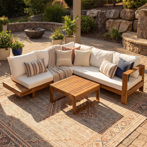 Outdoor 4pc Acacia Wood Sectional Patio Sofa Set - front view