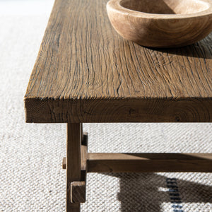 Hawthorne 48' Solid Reclaimed Elm Rectangular Trestle Coffee Table, Heritage Medium-Dark Brown - detail view