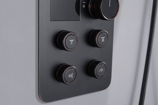 12-Inch Or 16 inch Non-LED Oil Rubbed Bronze (ORB) Ceiling-Mounted 4-Way Thermostatic Valve with Wall-Mounted 12-Inch Rain Head, Body Jets, and Dual Functionality - detail view