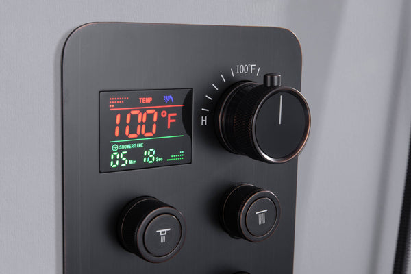 12-Inch Or 16 inch Non-LED Oil Rubbed Bronze (ORB) Ceiling-Mounted 4-Way Thermostatic Valve with Wall-Mounted 12-Inch Rain Head, Body Jets, and Dual Functionality - side view