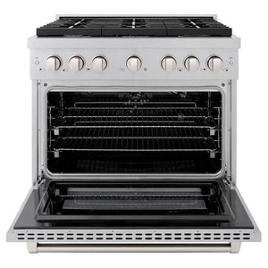ZLINE 36'Gas Range, Convection Gas Oven , DuraSnow® Brass Burners, SGRS-BR-36 - alternate view