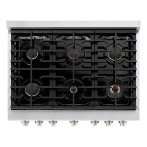 ZLINE 36'Paramount Dual Fuel Range Stainless Steel, Brass Burner, SDR-BR-36 - alternate view