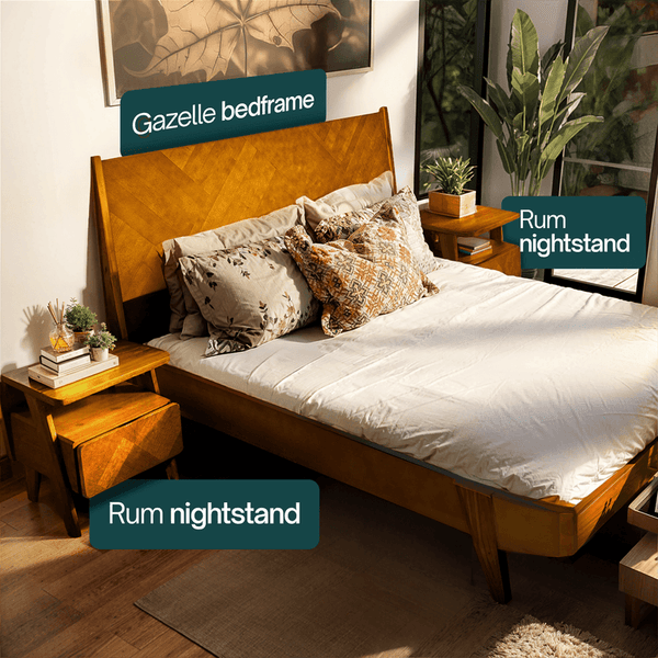 Rum Handcrafted Solid Wood Nightstand - product view