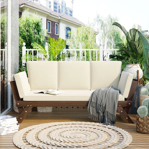 TOPMAX Outdoor Adjustable Patio Wooden Daybed Sofa Chaise Lounge - front view