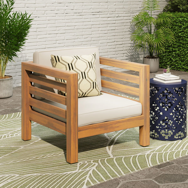 Outdoor Acacia Wood Patio Chair With Fabric Cushion - view 11