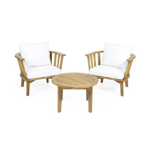 Patio Furniture Set, Outdoor Acacia Wood Patio Club Chair With Table - side view