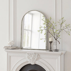 Arched Silver Wall Mirror with Tempered Glass Metal Frame - front view