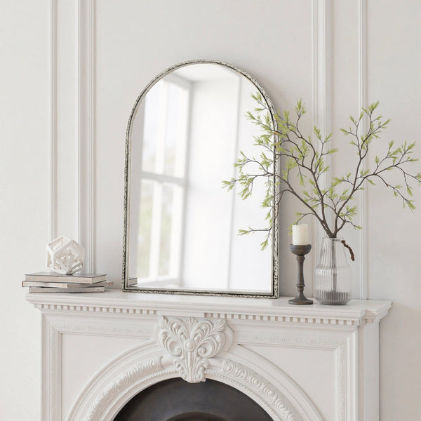 Arched Silver Wall Mirror with Tempered Glass Metal Frame - front view