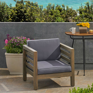 Outdoor Acacia Wood Patio Chair With Fabric Cushion - view 13