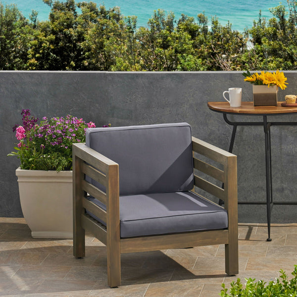 Outdoor Acacia Wood Patio Chair With Fabric Cushion - view 13