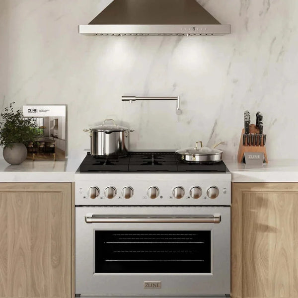 ZLINE 36'Gas Range, Convection Gas Oven , DuraSnow® Brass Burners, SGRS-BR-36 - in use