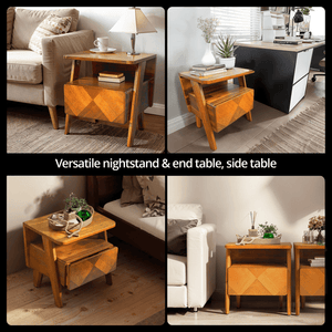 Rum Handcrafted Solid Wood Nightstand - close-up