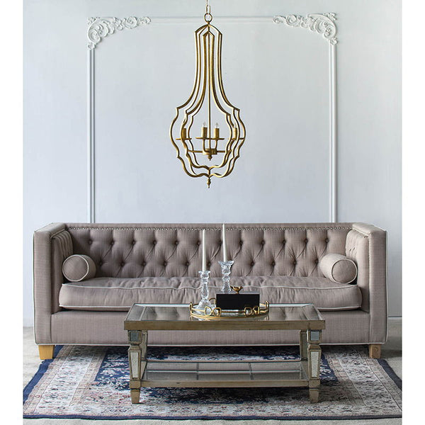 4 Light Chandelier, Hanging Light Fixture With Adjustable Chain For Kitchen, Bulb Not Included - Gold - detail view