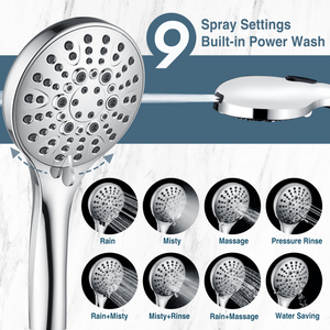 Dual Shower Head with Adjustable Extension Arm, 3-Way Diverter and Hose - front view