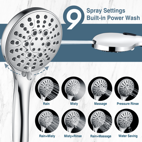 Dual Shower Head with Adjustable Extension Arm, 3-Way Diverter and Hose - front view