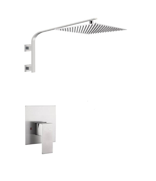 12 Inch Rain head big arc wall Mount Brushed Nickel Shower System two way or single way Rough-in Valve Body with trim - dimensions