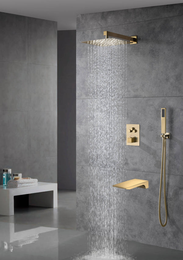 12-inch Or 16-inch Or 6'' Wall-Mount Brushed Gold 3-Way Thermostatic Shower Valve System: Versatile Functionality and Stunning Design - view 11