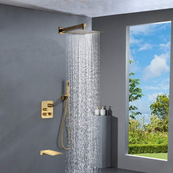 12-inch Or 16-inch Or 6'' Wall-Mount Brushed Gold 3-Way Thermostatic Shower Valve System: Versatile Functionality and Stunning Design - close-up