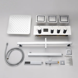 12inch  Wall mount 3 way digital thermostatic shower faucet with sliding bar and 4inch body jets - side view