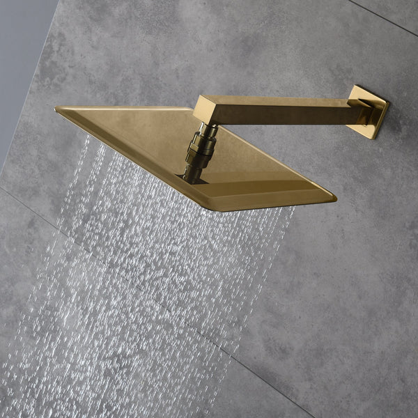 Brushed Gold Wall-Mounted 3-Way Thermostatic Shower System with Body Jets - alternate view