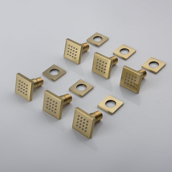 Brushed Gold Wall-Mounted 3-Way Thermostatic Shower System with Body Jets - dimensions