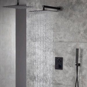 12-Inch Non-LED Light Ceiling Mounted Oil Rubbed Bronze 3-Way Thermostatic Shower Faucet System with Wall Mount 12-Inch Rainfall Shower Head - side view
