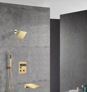 12-inch Or 16-inch Or 6'' Wall-Mount Brushed Gold 3-Way Thermostatic Shower Valve System: Versatile Functionality and Stunning Design - product view