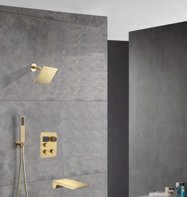 12-inch Or 16-inch Or 6'' Wall-Mount Brushed Gold 3-Way Thermostatic Shower Valve System: Versatile Functionality and Stunning Design - product view