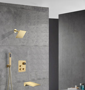 12-inch Or 16-inch Or 6'' Wall-Mount Brushed Gold 3-Way Thermostatic Shower Valve System: Versatile Functionality and Stunning Design - alternate view
