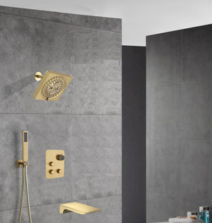 12-inch Or 16-inch Or 6'' Wall-Mount Brushed Gold 3-Way Thermostatic Shower Valve System: Versatile Functionality and Stunning Design - dimensions