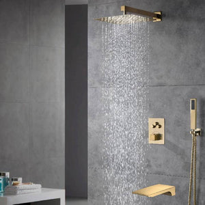 12-inch Or 16-inch Or 6'' Wall-Mount Brushed Gold 3-Way Thermostatic Shower Valve System: Versatile Functionality and Stunning Design - in use