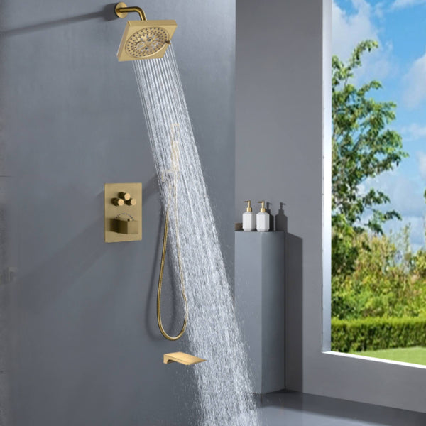 12-inch Or 16-inch Or 6'' Wall-Mount Brushed Gold 3-Way Thermostatic Shower Valve System: Versatile Functionality and Stunning Design - detail view