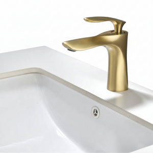 Brushed Gold Bathroom Sink Faucet single handle with pop up non-overflow brass drain