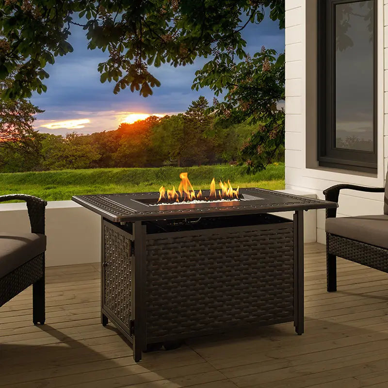 Albany 44' Rectangular Woven Aluminum Convertible Gas Fire Pit Table
